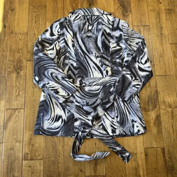 Susan Graver Animal Print Trench Coat Black and White Belt Included Size XL - Picture 6 of 6